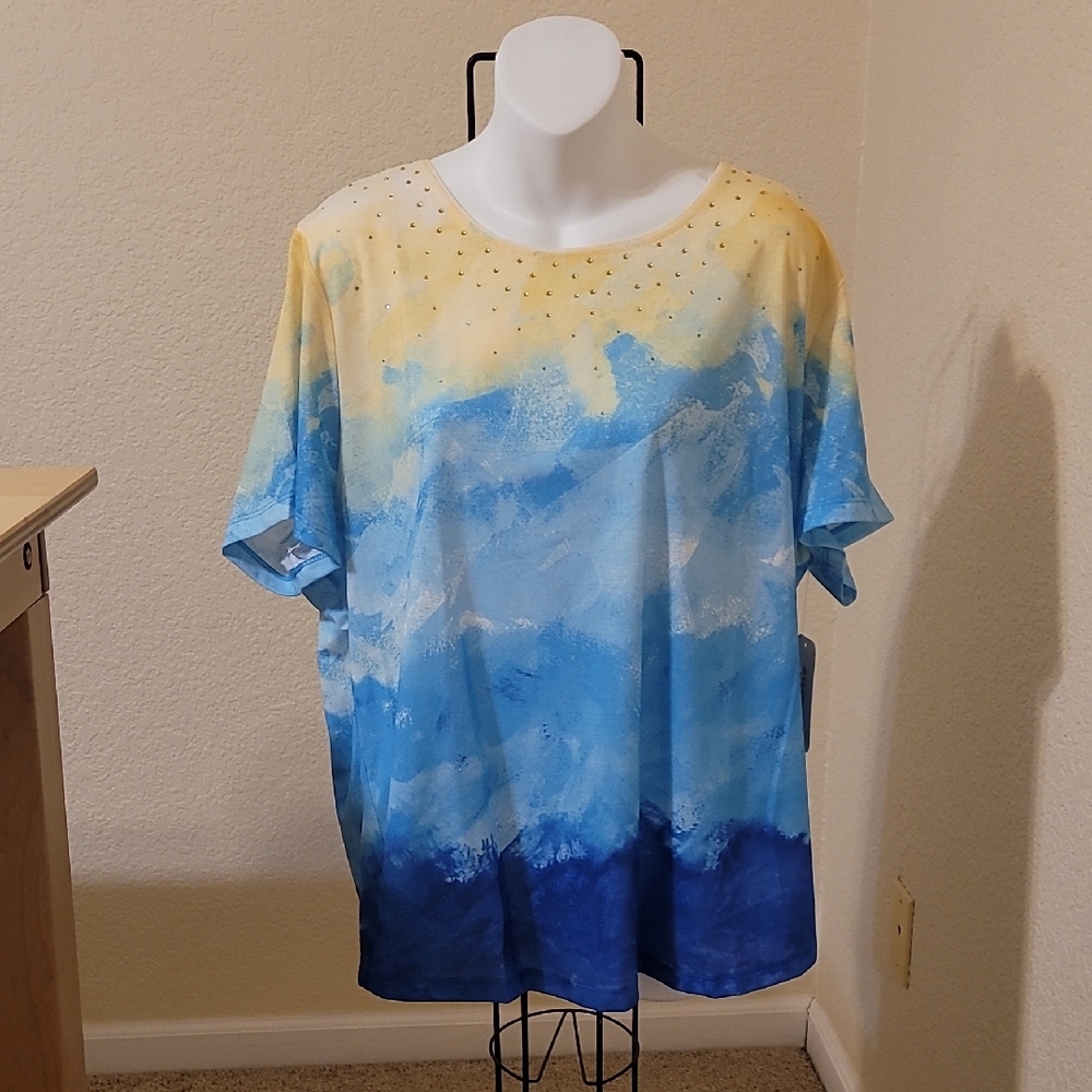 Allison Daley Blue and Yellow Short Sleeve Tee SZ 2X, NWT Originally $44.